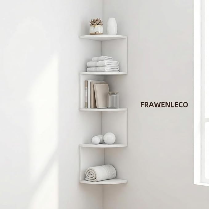 5-Tier Corner Shelf Wall Mount, Screw-Mounted Floating Bookshelf - Image 9