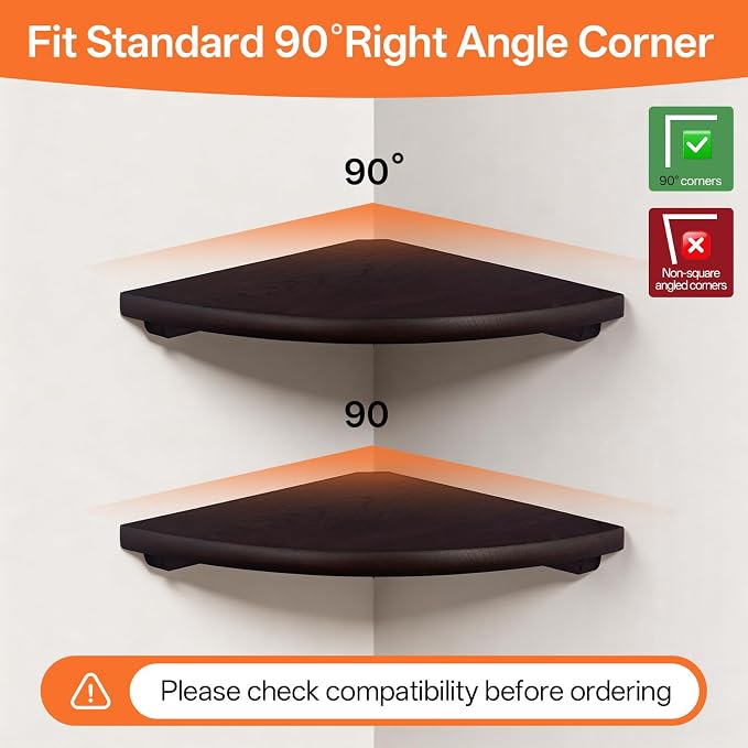 Gieanoo Floating Corner Shelves Set 2 16inch Walnut Solid Oak Rounded Corner - Image 3