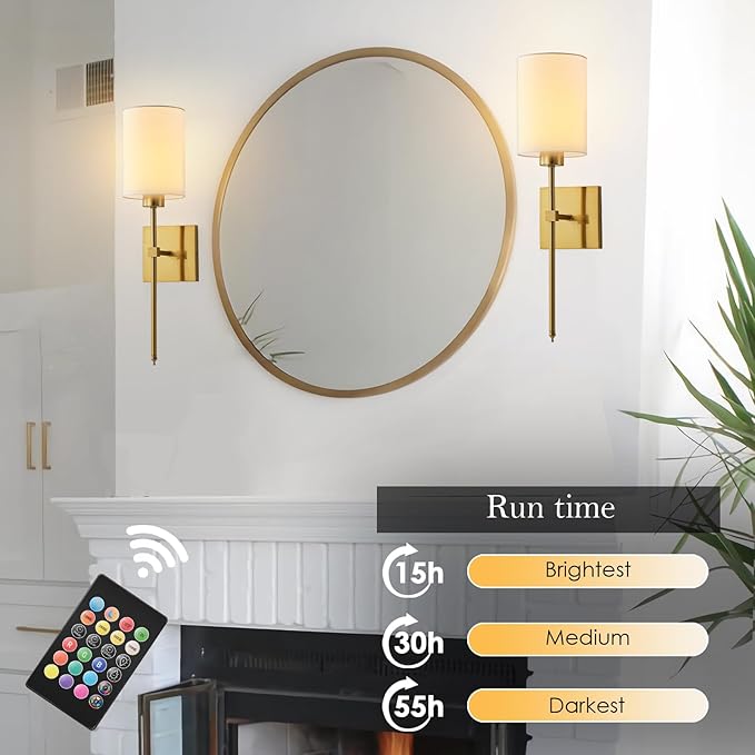 KARTOOSH Battery Operated Wall Sconce Set of Two, Wireless Rechargeable Wall - Image 3