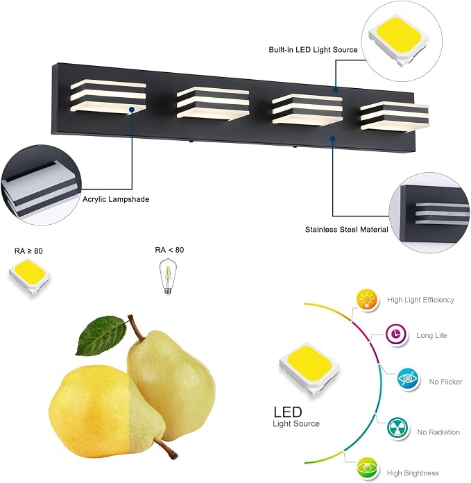 4-Light LED Black Vanity Lights - Image 2