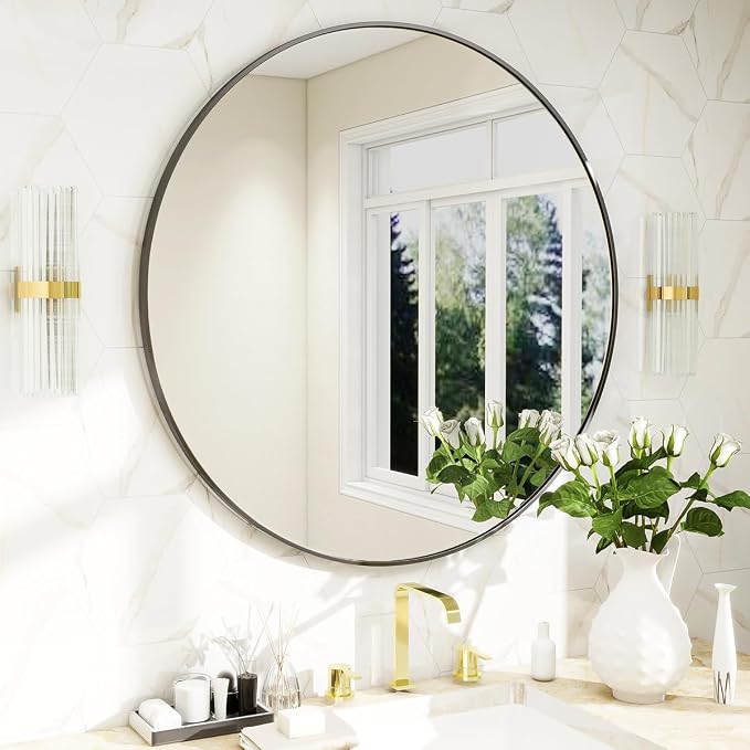 BEAUTYPEAK 20 Inch Round Mirror, Metal Frame Circle Mirror, Wall Mounted by BEAUTYPEAK