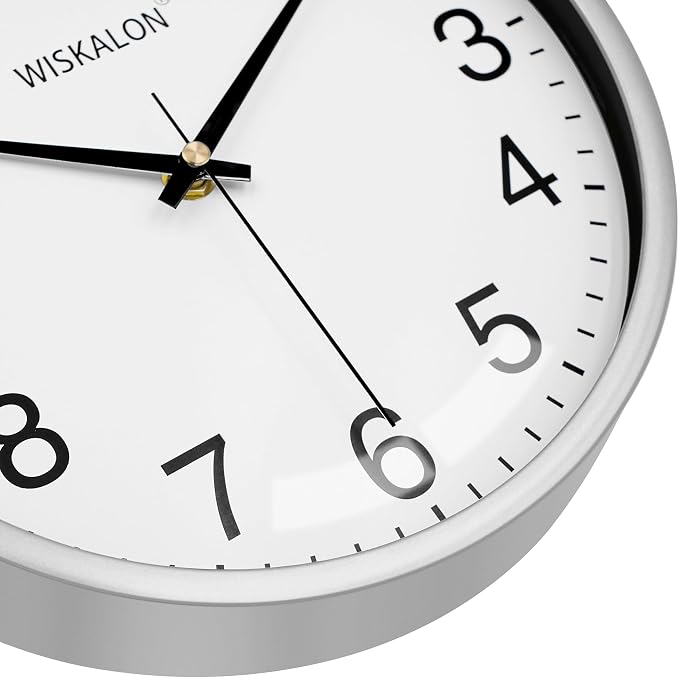 WISKALON 10 Inch Wall Clock, Silent Non-Ticking Round Silver Frame Clock - Image 5