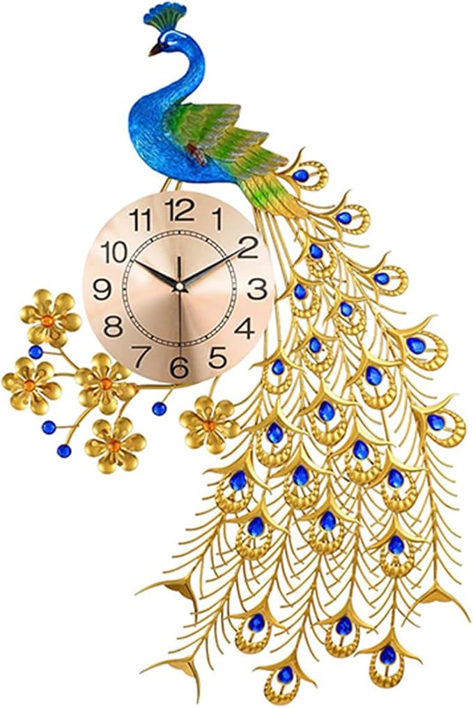 Large Peacock Wall Clock for Living Room Decor, Mid Century Decorative Big Wall by FMTADDecorativeWallClocks