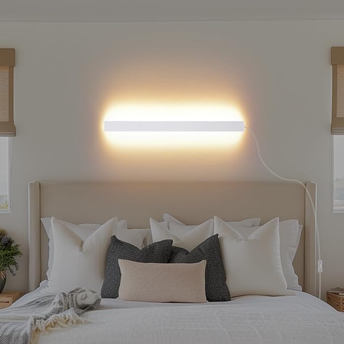 KELUOLY Modern Plug in Wall Sconces, 23.6 inch Frosted White LED Long Wall by KELUOLY