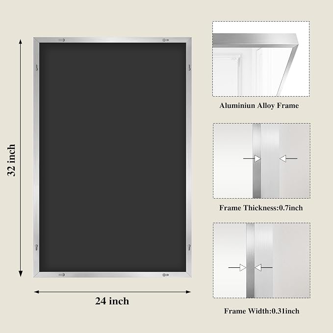 Koonmi Silver Rectangle Wall Mirror, 24x32 Inch Bathroom Mirror, Aluminum Frame - Image 2