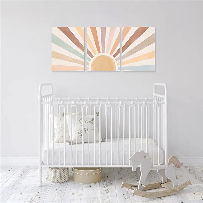Boho Sun Wall Art Set of 3, Framed Canvas Wall Art Rainbow Sun Rising on the - Image 8