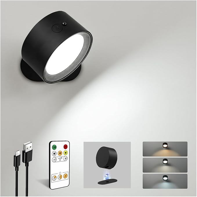 LED Wall Mounted Lights, Rechargeable Wall Sconces Lamp, 3 Color Temps & Remote by AMETHEUS