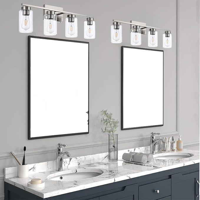4 Light Bathroom Vanity Light Fixtures, Brush Nickel Modern Wall Lights - Image 6