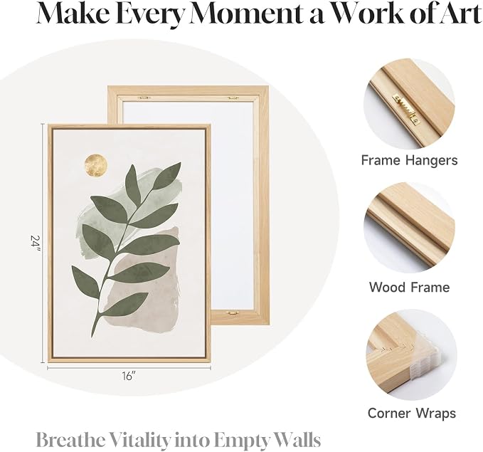 Large Framed Boho Sage Green Abstract Wall Art - Image 5