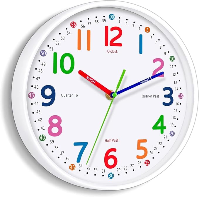 Silent Kids Wall Clock – Non-Ticking, Battery-Powered by Lantoo