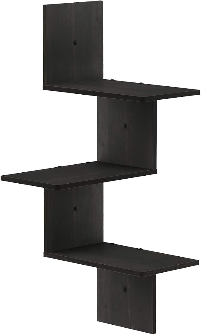 Furinno Rossi Wall Mounted Shelves, 3-Tier Rectangle, Espresso/Black - Image 4