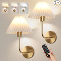 Wireless Wall Sconce Sets of 2, Pleated Shades Rechargeable Battery Operated by KELUOLY