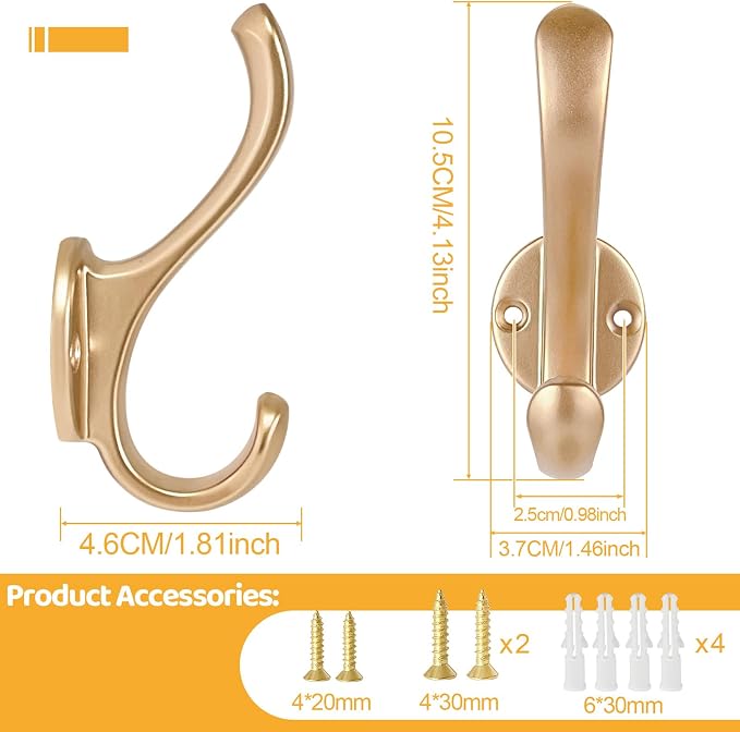 10 Pack Coat Hooks Wall Mount Heavy Duty Utility Retro Double Hooks - Image 3