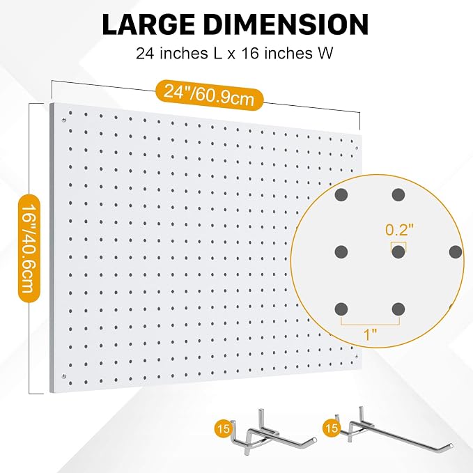 Peg Board, 3 Pack Metal Pegboard Panels White Pegboards Wall Organizer - Image 3