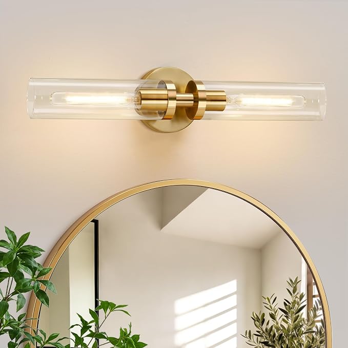 Indoi Brushed Gold Wall Sconces, Hardwired Bathroom Sconces Wall Lighting by Indoibrightenyourbathroom
