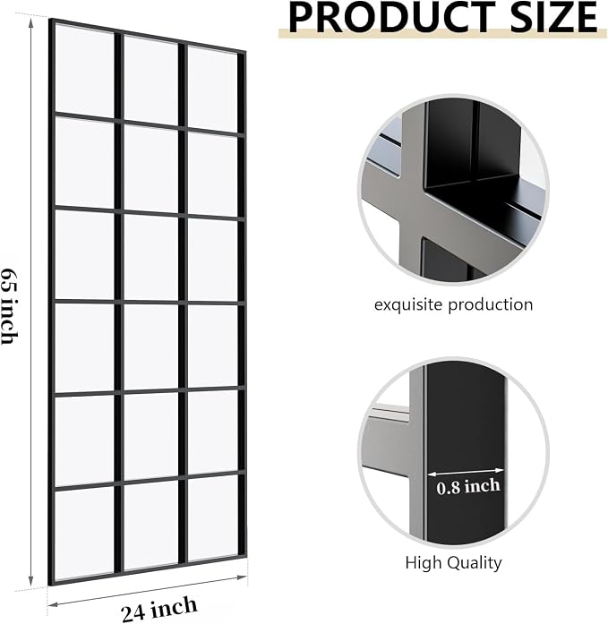 Dewfig 65"x 24" Window pane Full Length Mirror, Wall Mirror, Floor Standing - Image 8