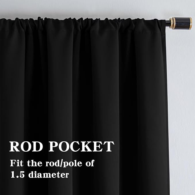 IGEMAEVE Black Blackout Curtains 108 Inch Length 2 Panels Set, Rod Pocket - Image 6
