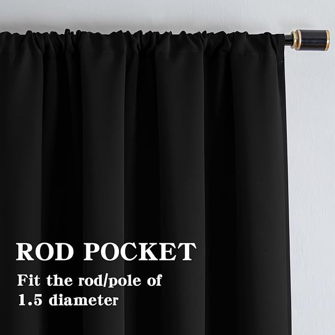 IGEMAEVE Black 100% Blackout Curtains 84 Inch Length 2 Panels Set, Rod Pocket - Image 6