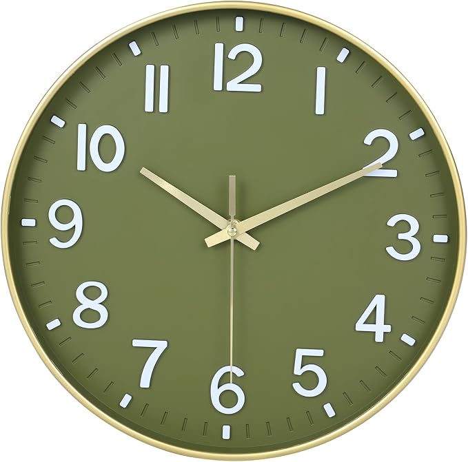HZDHCLH Wall Clocks Battery Operated, Wall Clock Green Gold, 12 inch Wall Clock by HZDHCLH