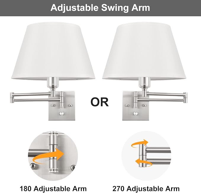 TRLIFE Dimmable Wall Sconce Plug in, Brushed Nickel Wall Sconces Set of Two - Image 4