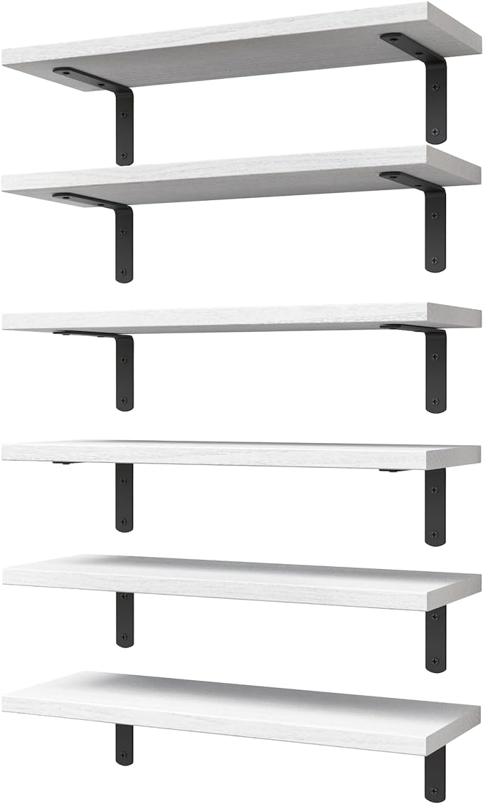 WOPITUES White Floating Shelves Set of 6, Wood by WOPITUESOfficial