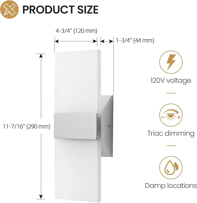 Modern LED Wall Sconces Set of Two, 12 Inch Indoor Dimmable Brushed Nickel Wall - Image 5