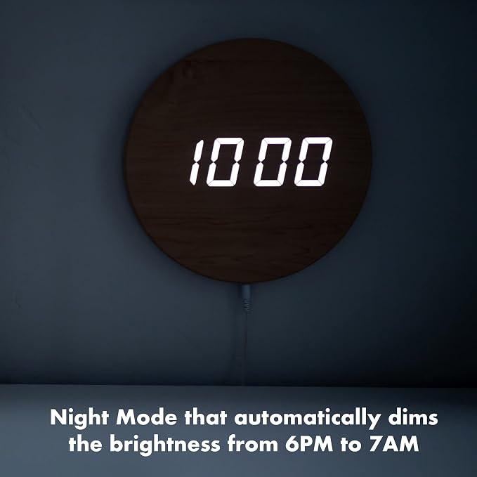 Minimalist LED Digital Wall Clock – USB Powered | Wooden, 12/24 Hour, Night Mode - Image 4