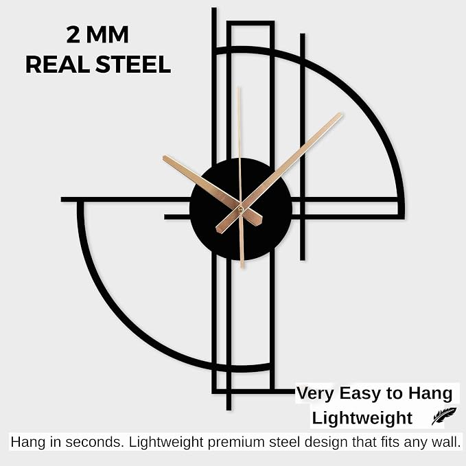 Modern Geometric Metal Wall Clock, Minimalist Black Steel Design, Silent - Image 6