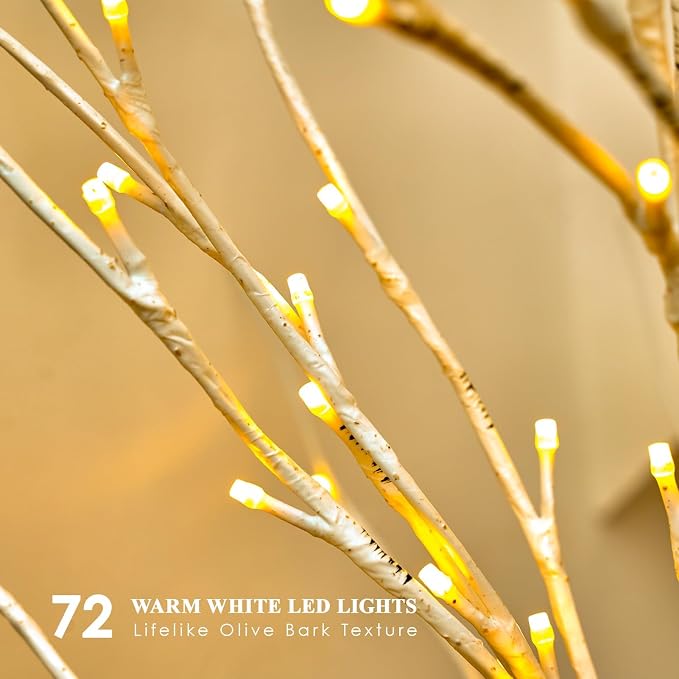 White Birch Garland with Lights 6ft 72LED, Battery Operated Twig Vine with Timer - Image 4
