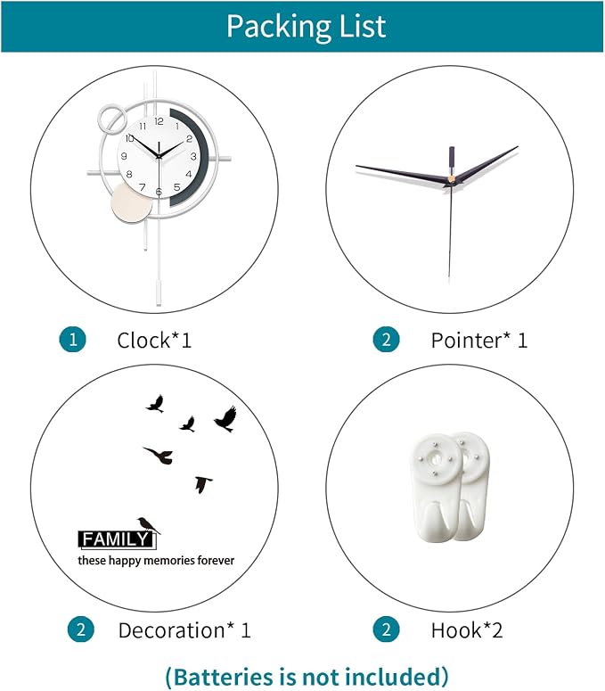 Large Decorative Wall Clock Silent Non-Ticking Quartz Battery Operated Pendulum - Image 7