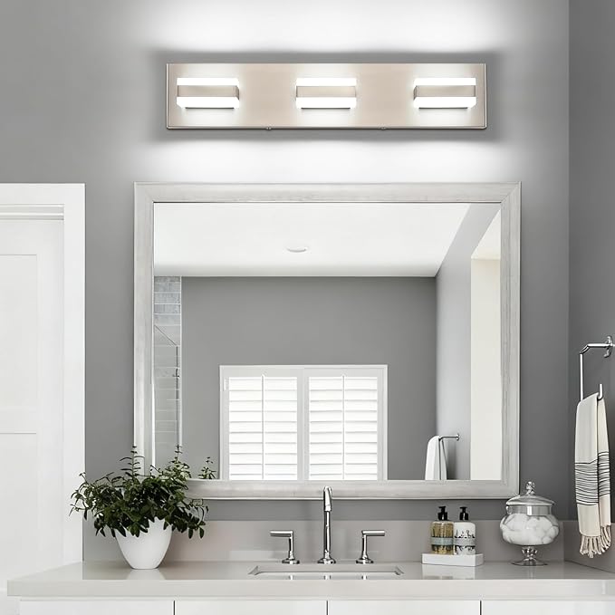 SOLFART Vanity Lighting Over Mirror, 3 Lights Brushed Nickel Bathroom Light - Image 8
