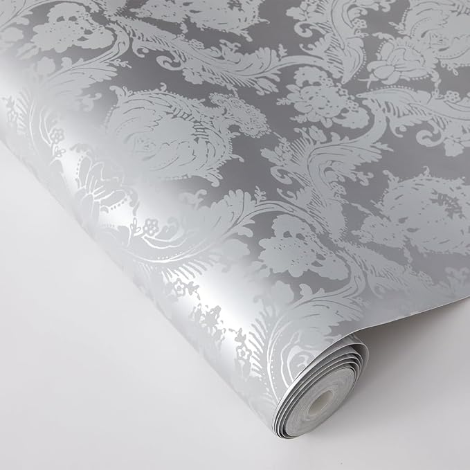 Tempaper Textured Metallic Silver Damsel Removable Peel and Stick Damask - Image 5