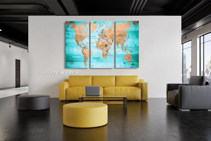 ZEYDRT Blue large world map wall decoration can be directly hung 40‘x20 inx3 - Image 3