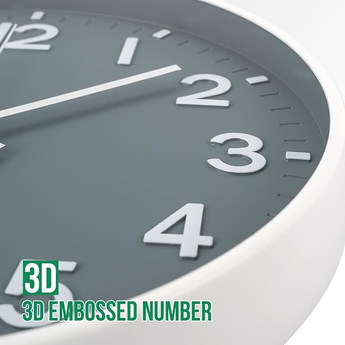Wall Clock 12 Inch Grey Modern Simple Quartz Decorative Clock Non-Ticking - Image 6