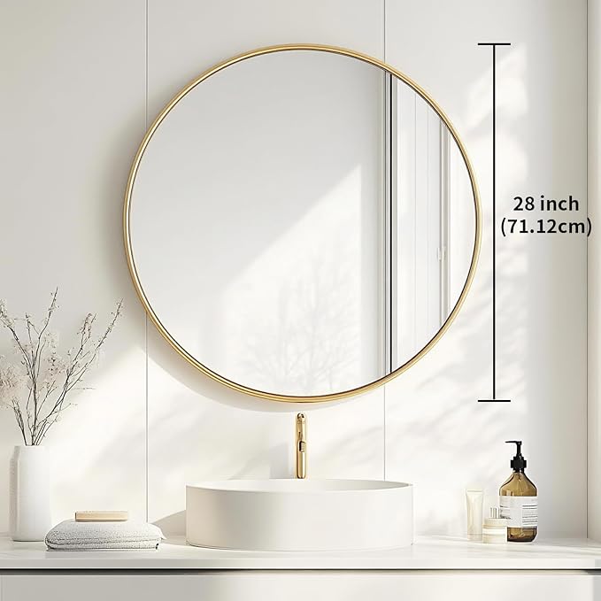 Oruii Gold Round Mirror 28 inch, Large Golden Circle Mirror Metal Frame - Image 3