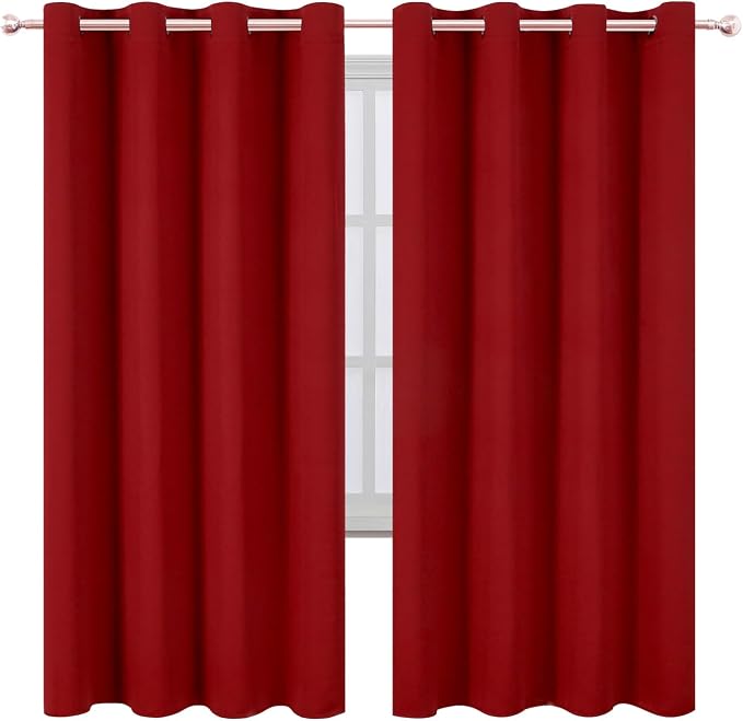 LEMOMO Blackout Curtains 66 x 72 Inch Long Red Curtains Set of 2 Panels Room - Image 2