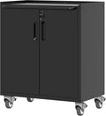 Metal Storage Cabinet with Wheels, Lockable Garage Storage Cabinet with Doors by BIZOEIRON