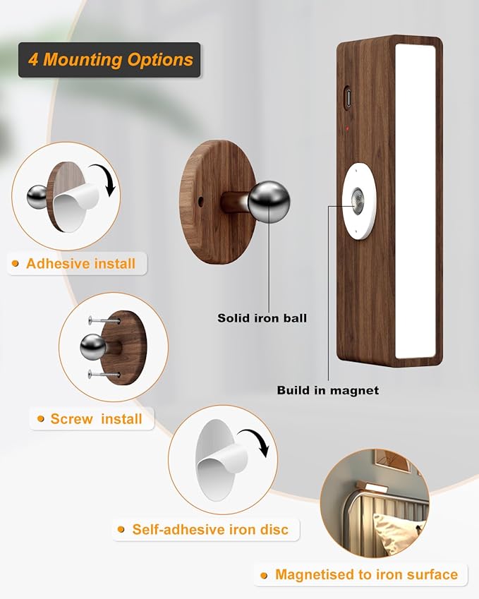 DetarZinLED Wall Lights Battery Operated Wooden, Magnetic Wall Sconces - Image 5