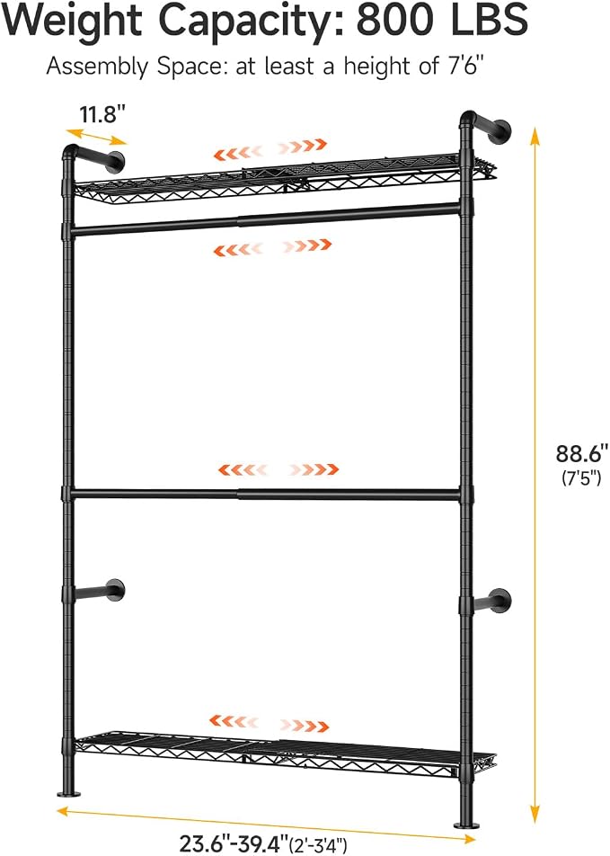 ONBRILL H1 Plus Expandable Wall Mounted Closet System, 2FT-3.3FT Closet - Image 2
