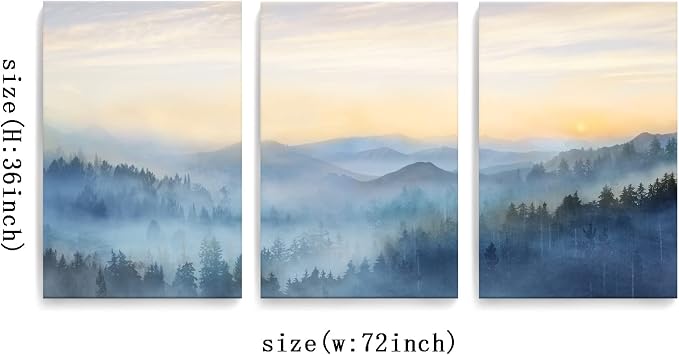 YJYart Foggy Forest Canvas Wall Art Landscape Mountain Wall Art - Image 6