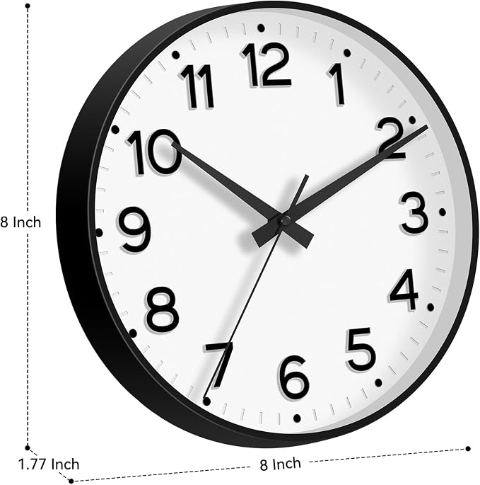 Roymnie Wall Clock, Silent Wall Clocks Battery Operated 8 Inch-Modern Non - Image 3