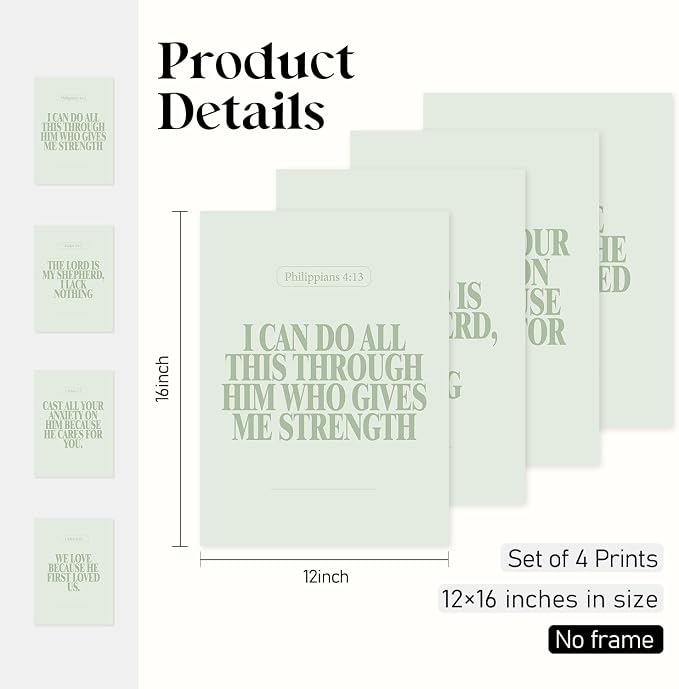 Locomiss Sage Green Christian Wall Art Decor, Modern Bible Verse Prints - Image 2