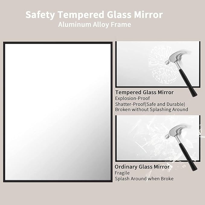 LOAAO 28"X36" Black Rectangle Bathroom Mirror Wall, Matte Black Aluminum Alloy - Image 5