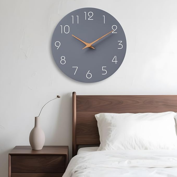 Mosewa Large Wall Clock 18 Inch Gray Modern Flatwood Silent Non Ticking Battery - Image 7