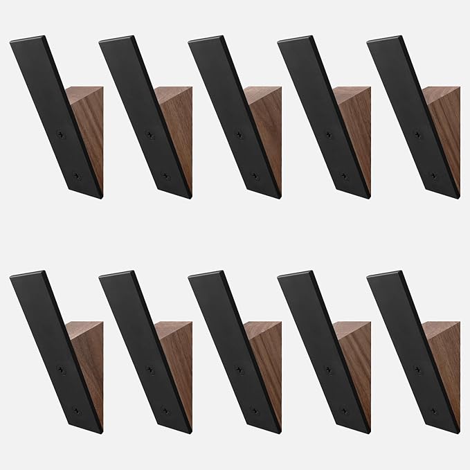 Homeforia Walnut Wood Coat Hooks, High End Walnut Wood & Black Metal Wall by Homeforia