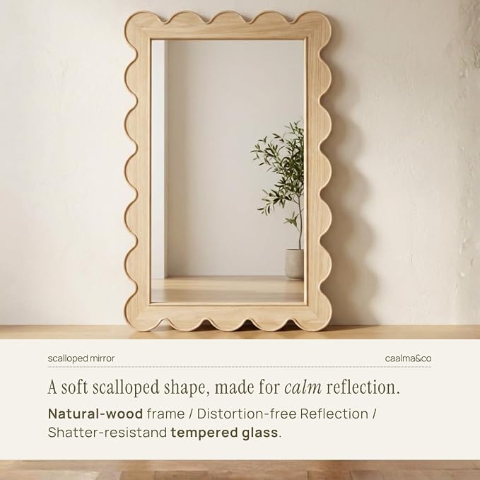 CAALMA Scalloped Wall Mirror 24 x 36 Rectangular, Bathroom Mirror, Mirrors - Image 3