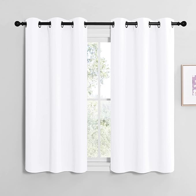 NICETOWN White Lightweight Fabric Curtain Panels, 48 inch Length, Non-Blackout by NICETOWN