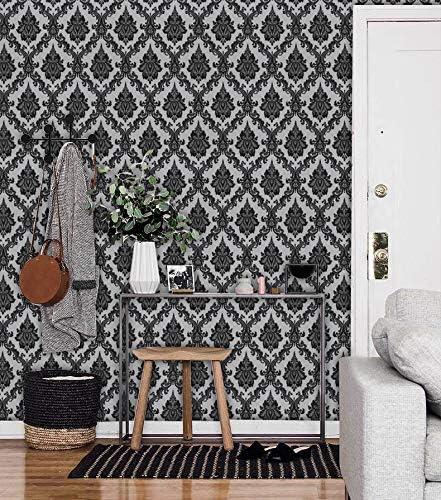 17.7" x 394" Black Peel and Stick Wallpaper Black Vintage Wall Paper - Image 3