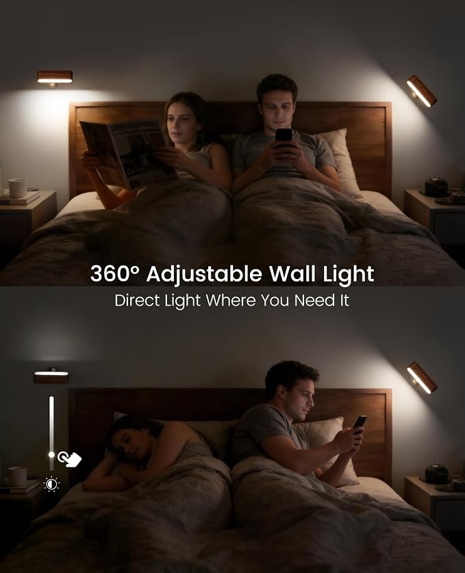 Wood LED Wall Sconce Magnetic 360°Rotate Mounted Mini Lamp Brightness - Image 6