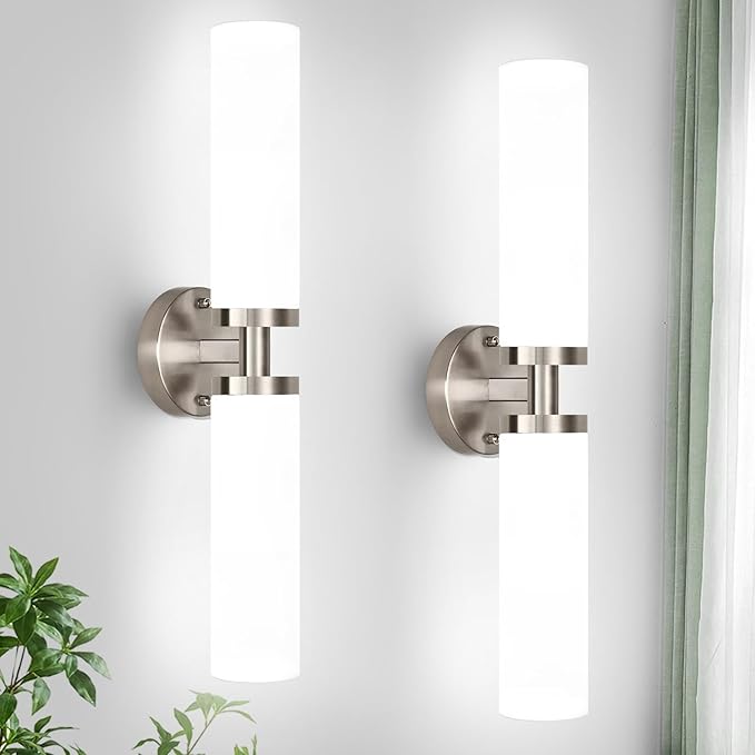 Wall Sconces Set of Two, Brushed Nickel Gold Bathroom Sconces Wall Lighting by Indoibrightenyourbathroom